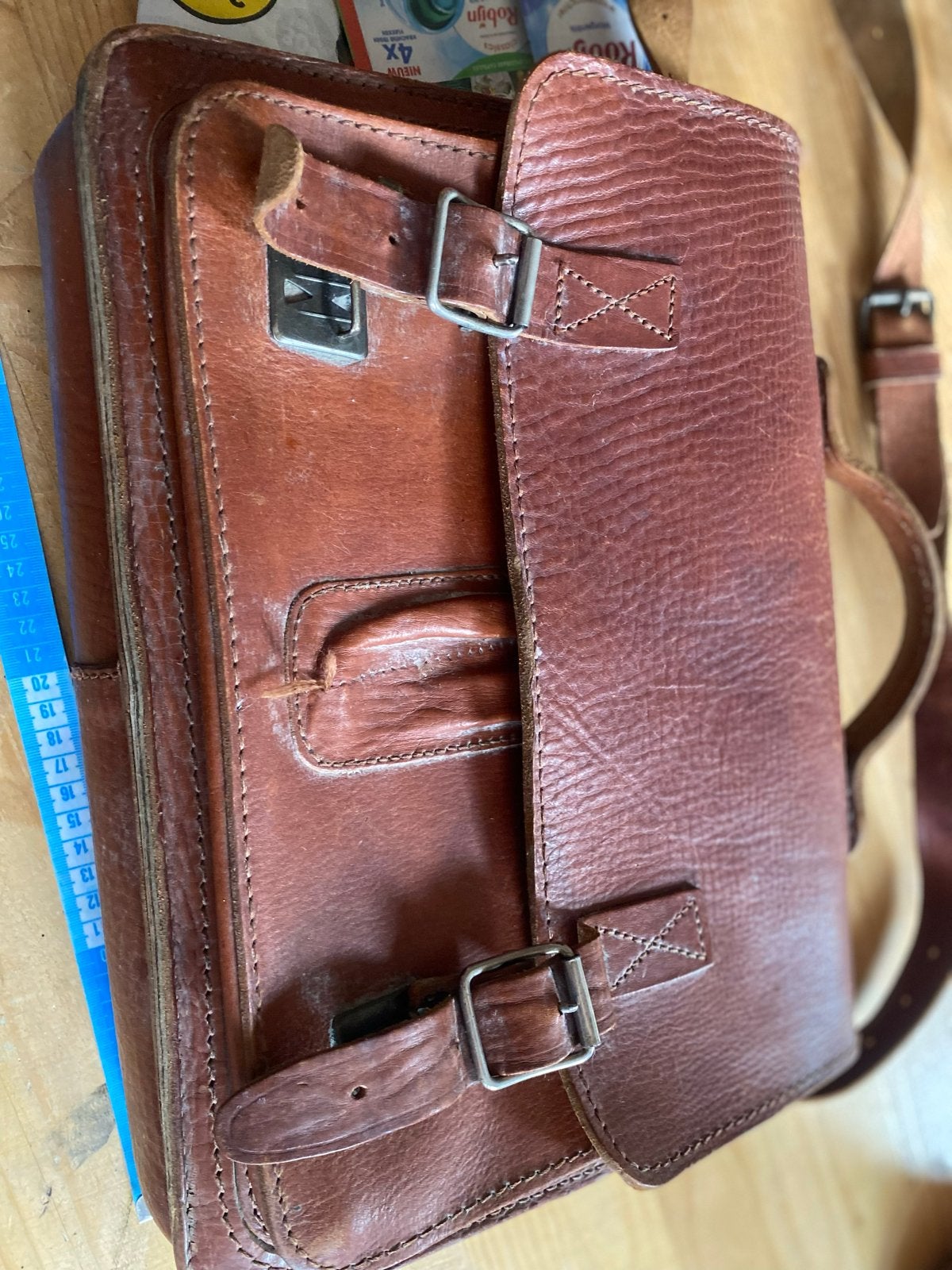 Vintage Leren Schoudertas / Aktetas - Bruin, Overige merken, Gebruikt, Bruin, Ophalen of Verzenden