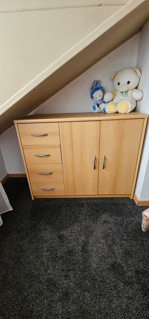 Houten kastje met lades en deurtjes, Ophalen, Gebruikt, 100 tot 150 cm, 3 of 4 laden