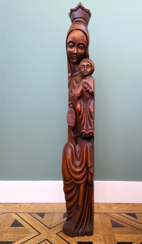 Groot handgesneden houten beeld Maria met Kind – ca. 1 meter, Ophalen of Verzenden