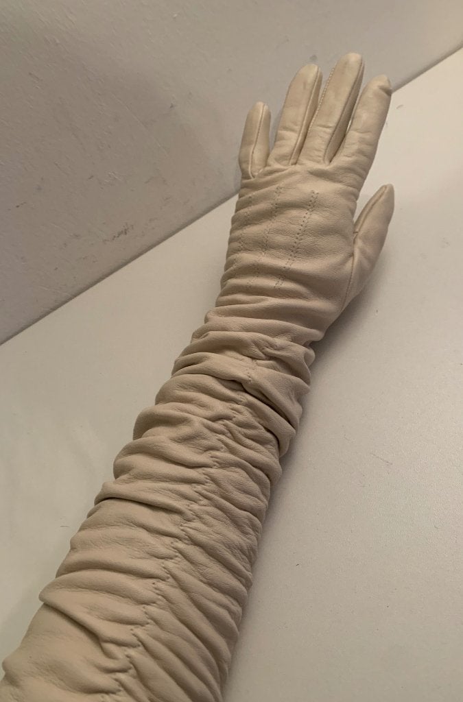 Leren leer handschoenen beige wit 50cm maat: XS/34 - S/36, Verzenden, Nieuw, Onbekend, Maat 36 (S)