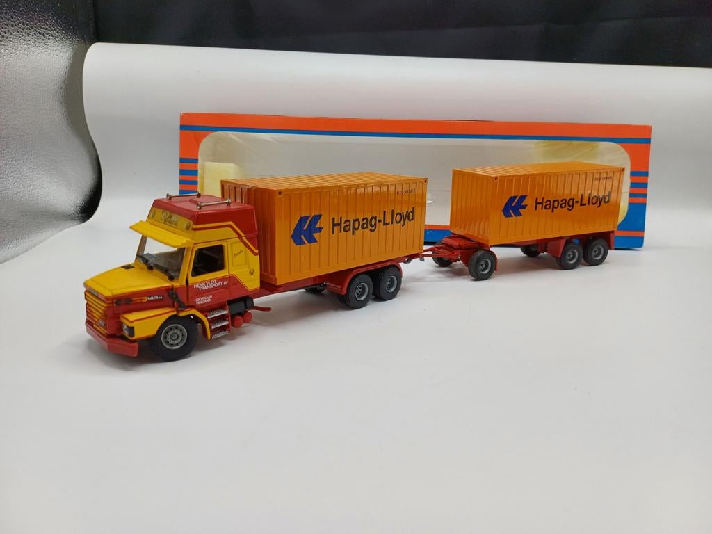 Tekno Scania T143 combi Henk Vlot, Hobby en Vrije tijd, Modelauto's | 1:50, Ophalen of Verzenden, Zo goed als nieuw, Bus of Vrachtwagen