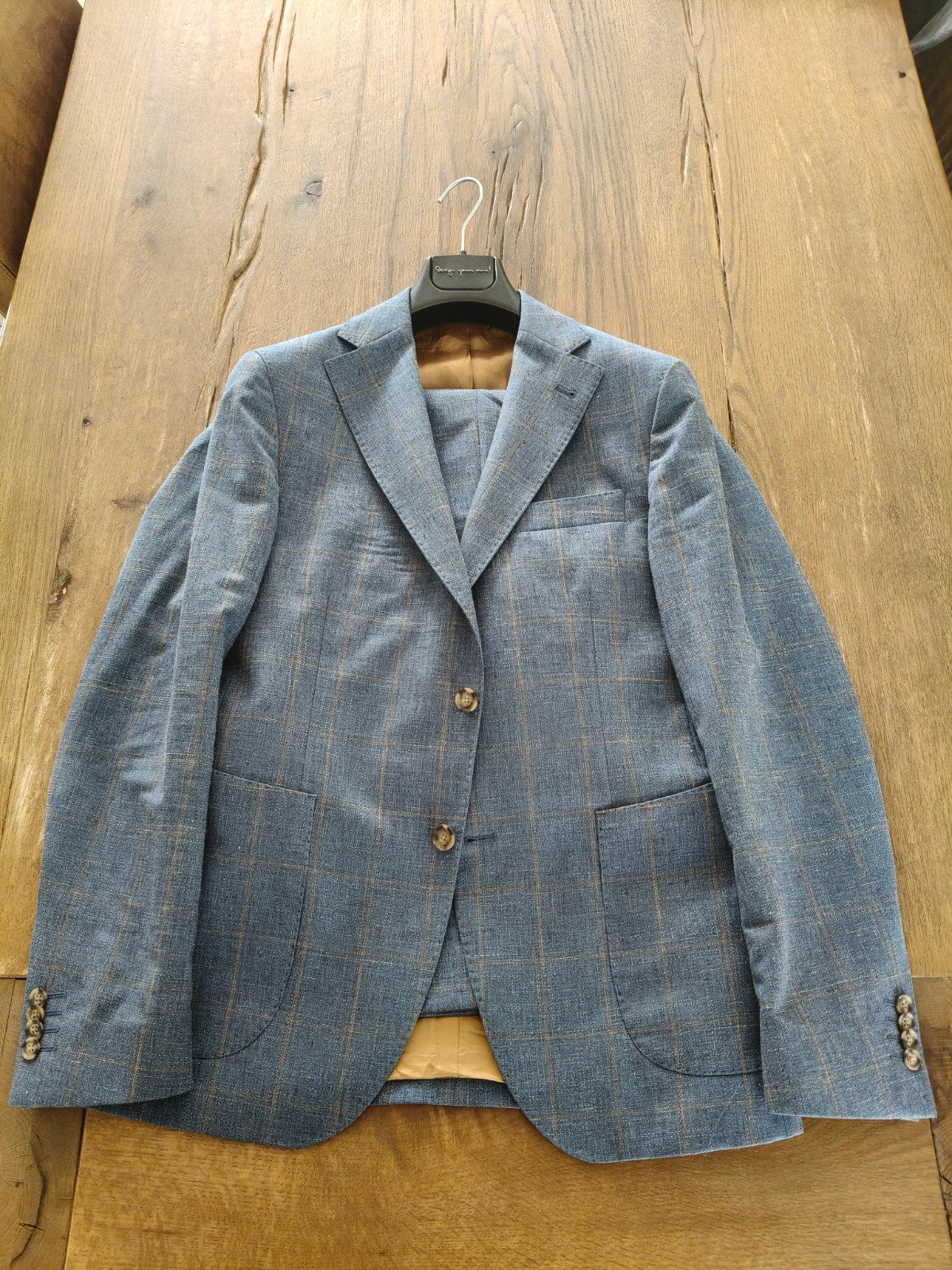 mooi blauw geruit pak van Van Gils maat 48, Ophalen of Verzenden, Zo goed als nieuw, Maat 48/50 (M), Blauw