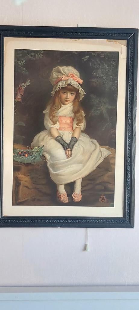 Brocant meisje met lijst schilderij, Ophalen of Verzenden, Schilderij