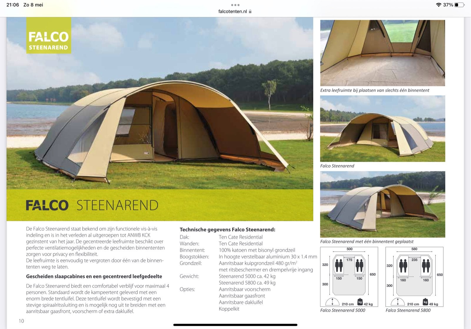Falco Steenarend 5800 tent met binnentent, Ophalen, Gebruikt, Tot en met 6