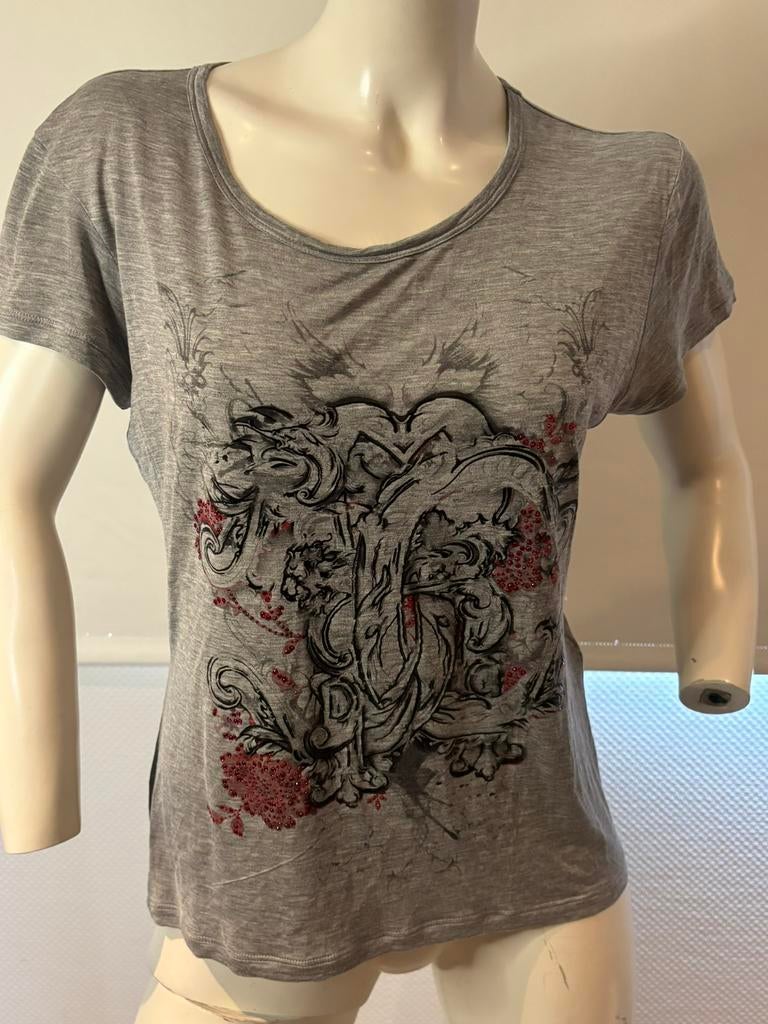 Roberto cavalli shirt met steentjes maat it 40  nl s, ., Ophalen of Verzenden, Zo goed als nieuw, Korte mouw