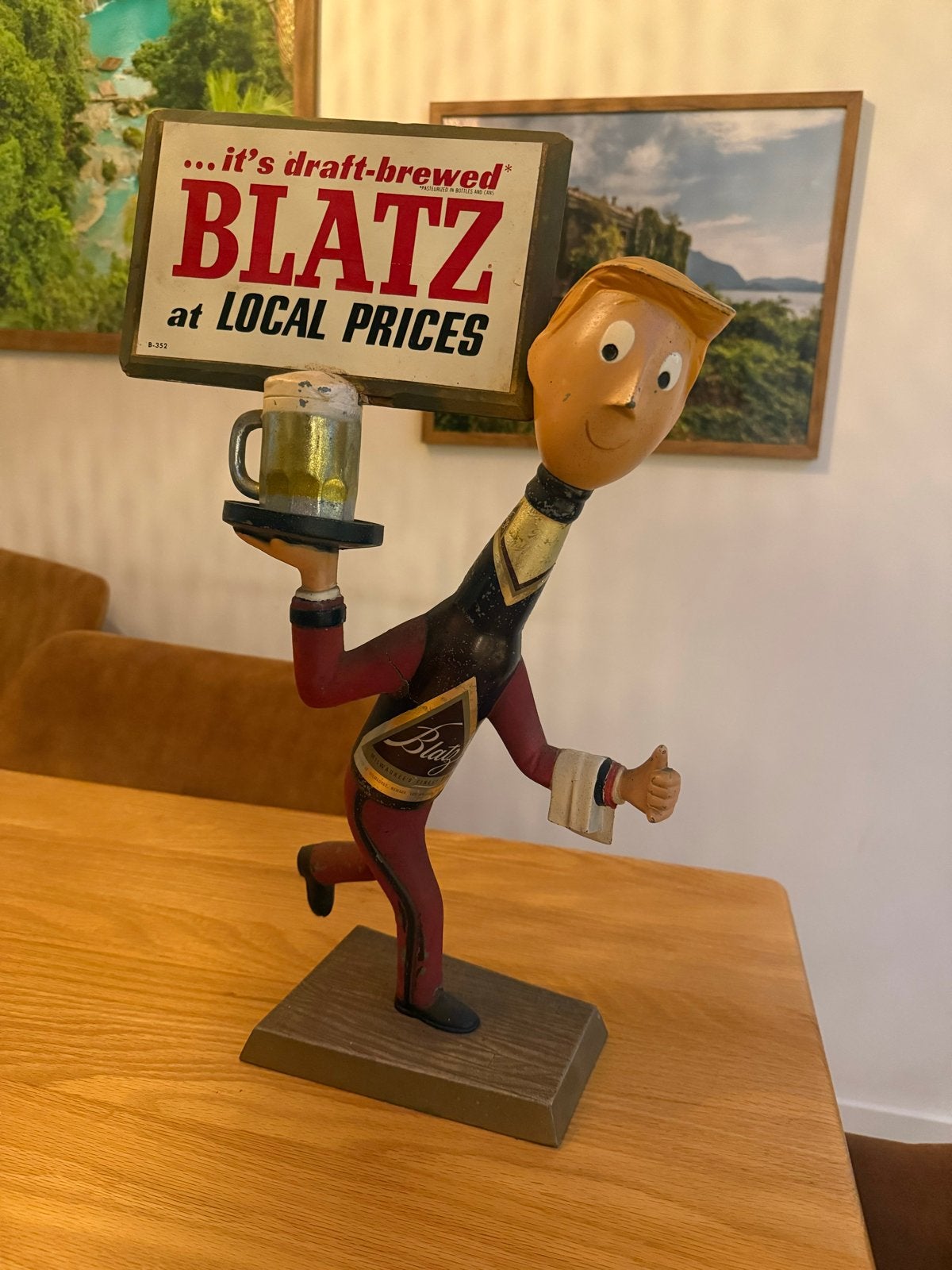 Zeldzaam 1950's Blatz Beer Bottle Guy Reclamebeeld, Ophalen, Gebruikt, Overige typen
