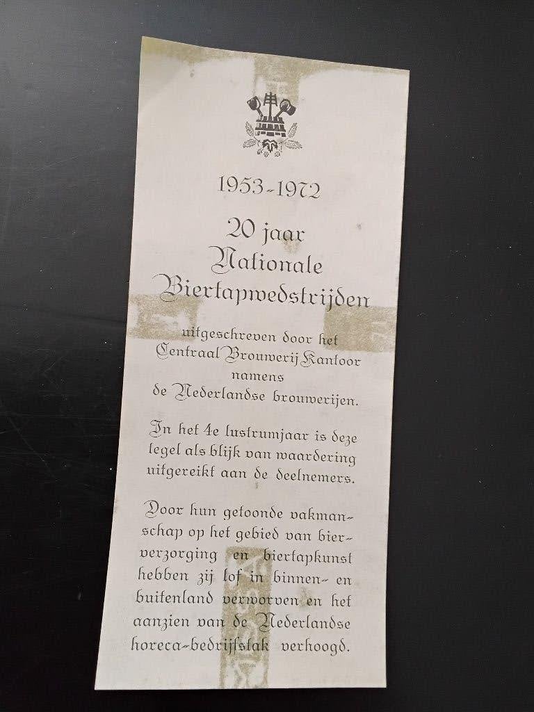 Oude etiket  , papier biertapwedstrijden 1972, Verzamelen, Ophalen of Verzenden, Gebruikt, Reclamebord, Plaat of Schild, Leeuw