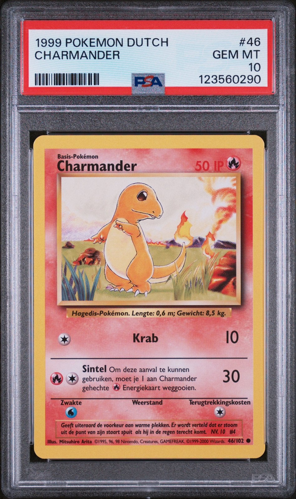 Pokémon Charmander 46/102 Base Set 1999 – PSA 10 GEM MINT, Ophalen of Verzenden, Zo goed als nieuw