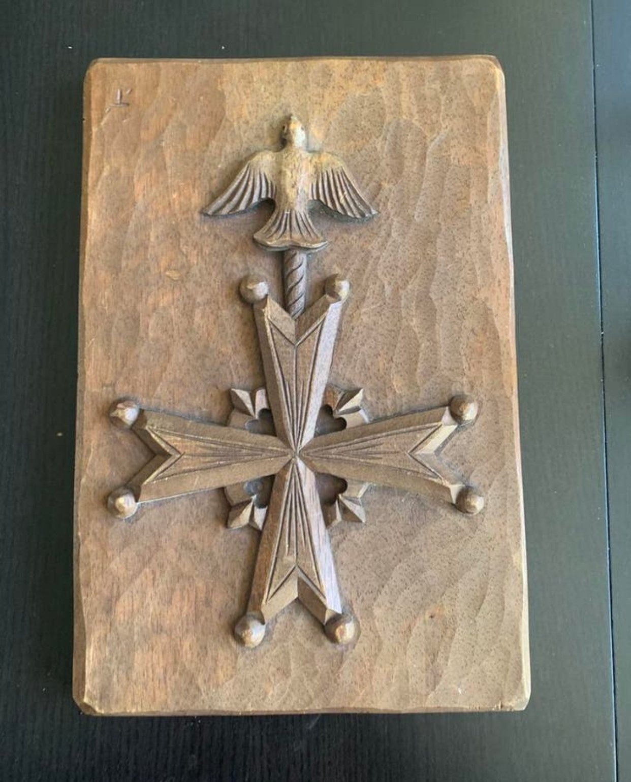 Oud Houtsnijwerk Paneel met Hugenotenkruis, Ophalen of Verzenden