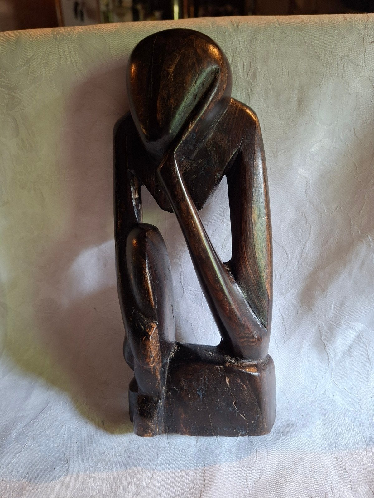 art beeld van hout ,de denker ,26 cm, Verzenden