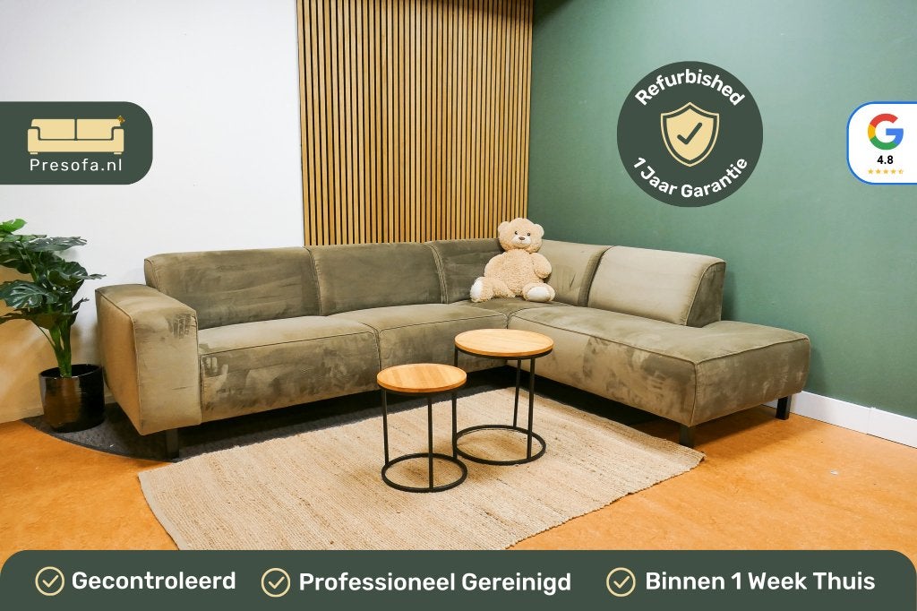 Moderne Hoekbank Velvet Taupe Groen [Refurbished], 250 tot 300 cm, -, -, Hoekbank