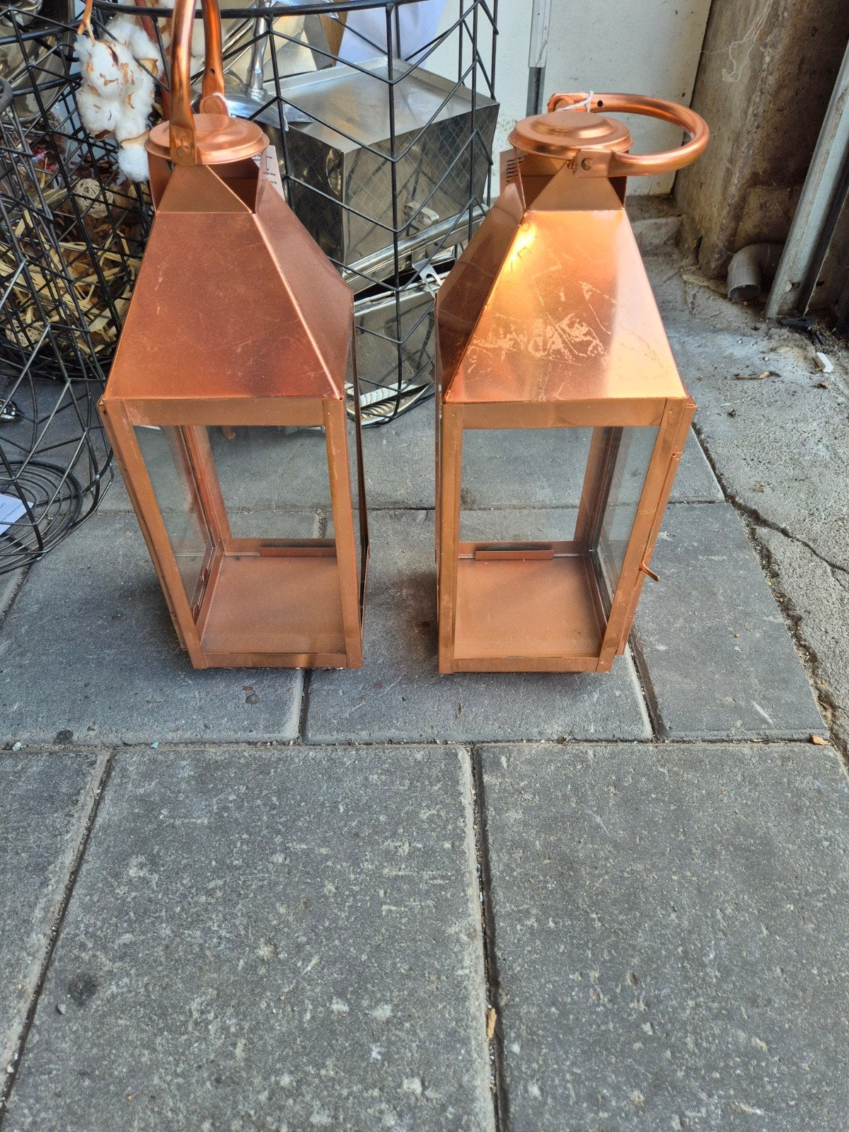 Set van 2 koperkleurige lantaarns, Ophalen, Gebruikt, Lantaarn, Oranje