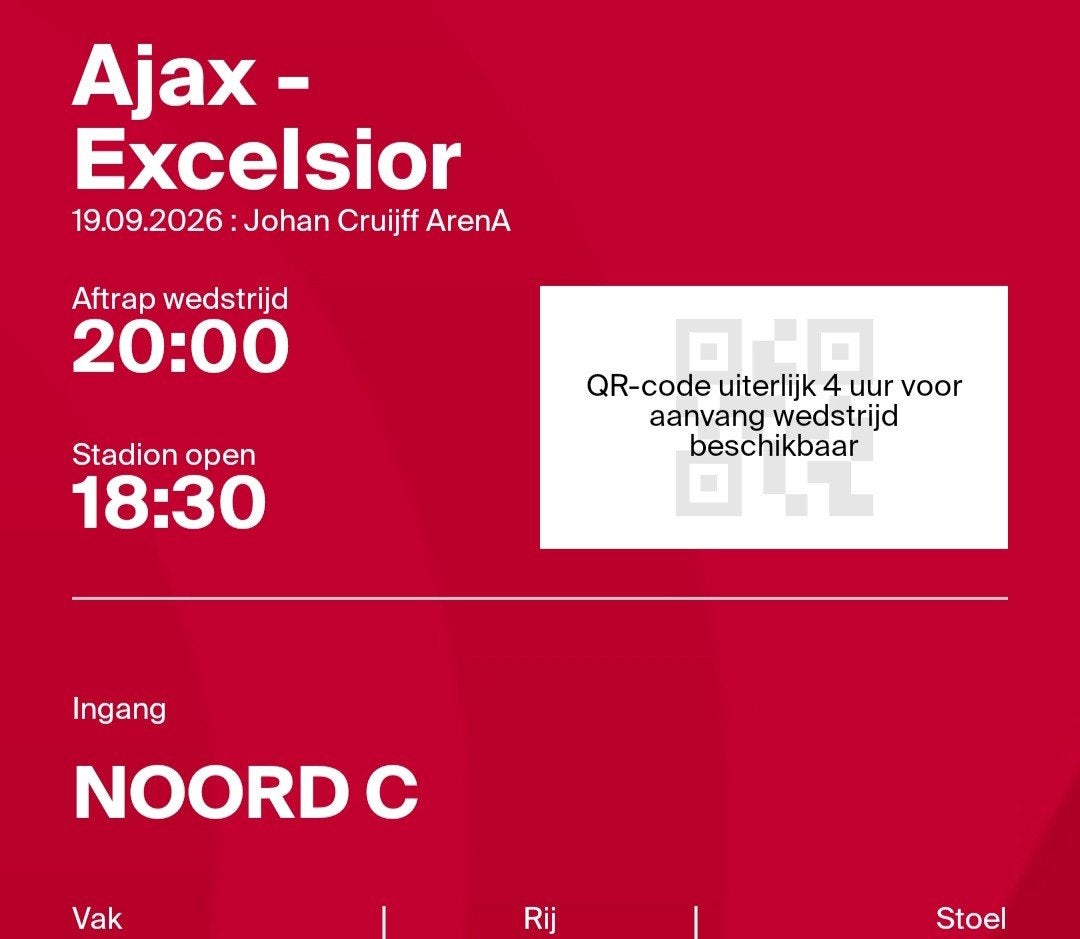 2 tickets Ajax - Excelsior, Tickets en Kaartjes, Twee personen, September