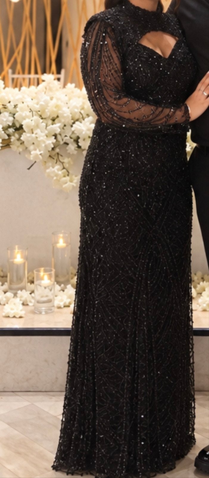 Gala jurk- Elegante Avondkleding, Maat 38/40 (M), Zwart, Ophalen of Verzenden, Onder de knie