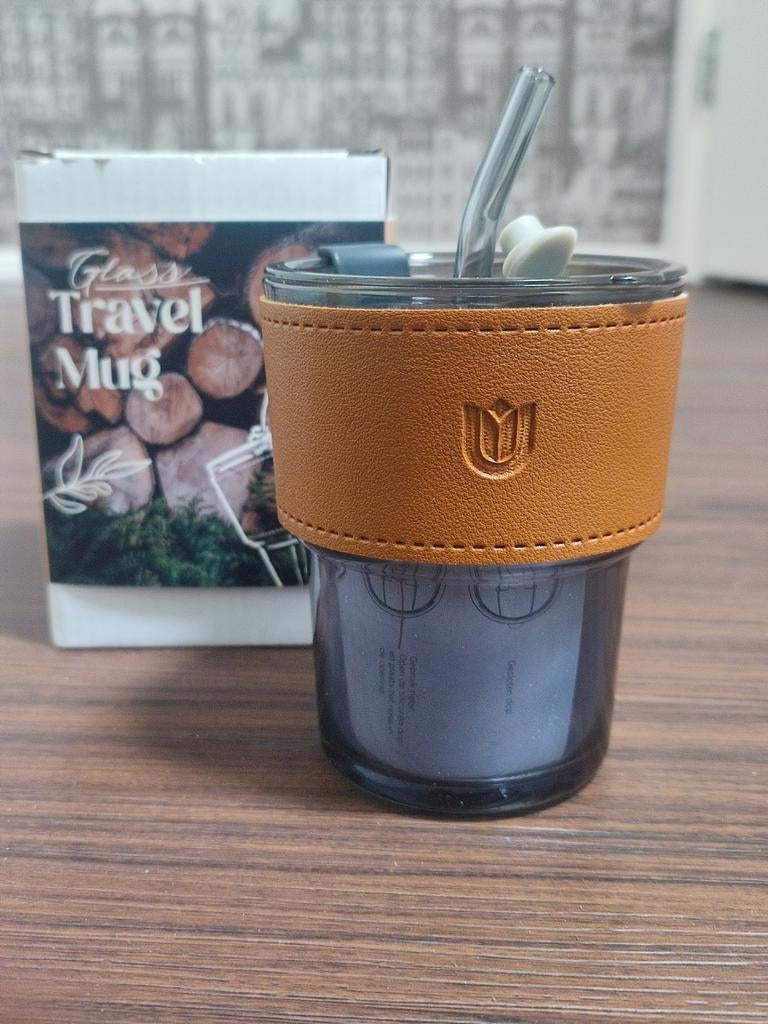 Reisbeker travel mug koffiebeker glas beker drinkbeker nieuw, Glas of Glazen, Nieuw, Ophalen of Verzenden, Glas