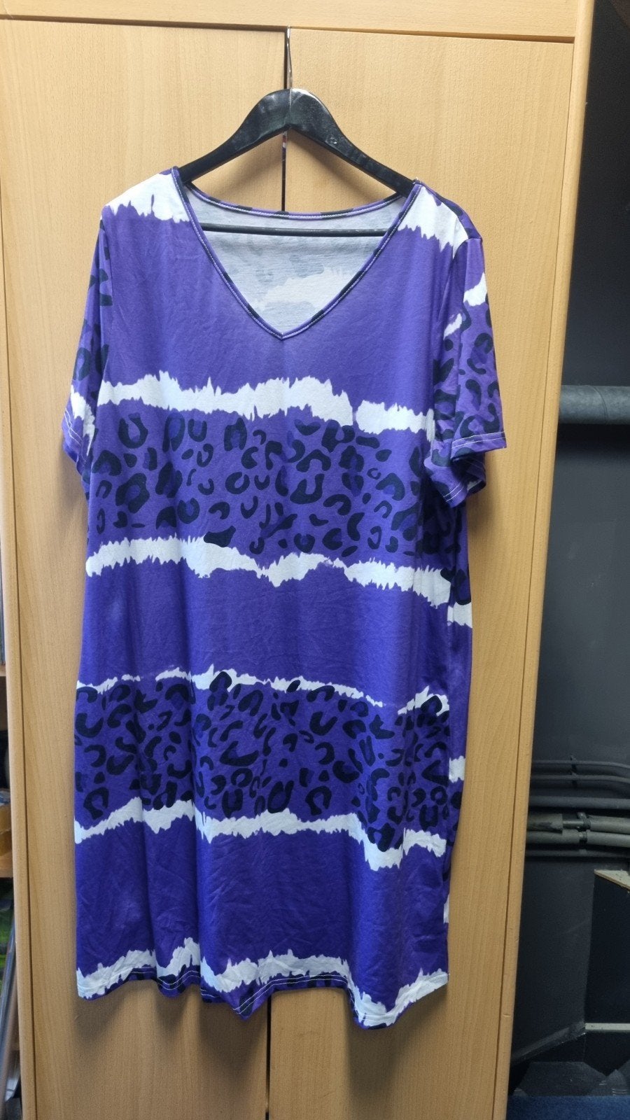 Leuke paarse jurk met luipaardprint, maat 46/48, Paars, Maat 46/48 (XL) of groter, Ophalen of Verzenden, Gedragen