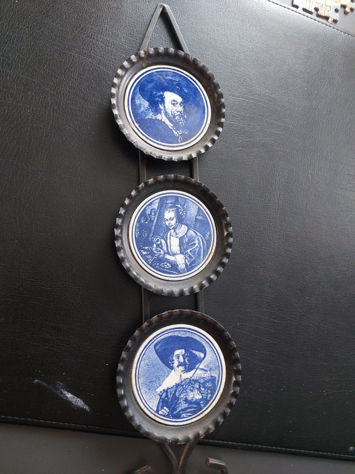 Vintage Delfts Blauw Wanddecoratie met Portretten, Ophalen of Verzenden