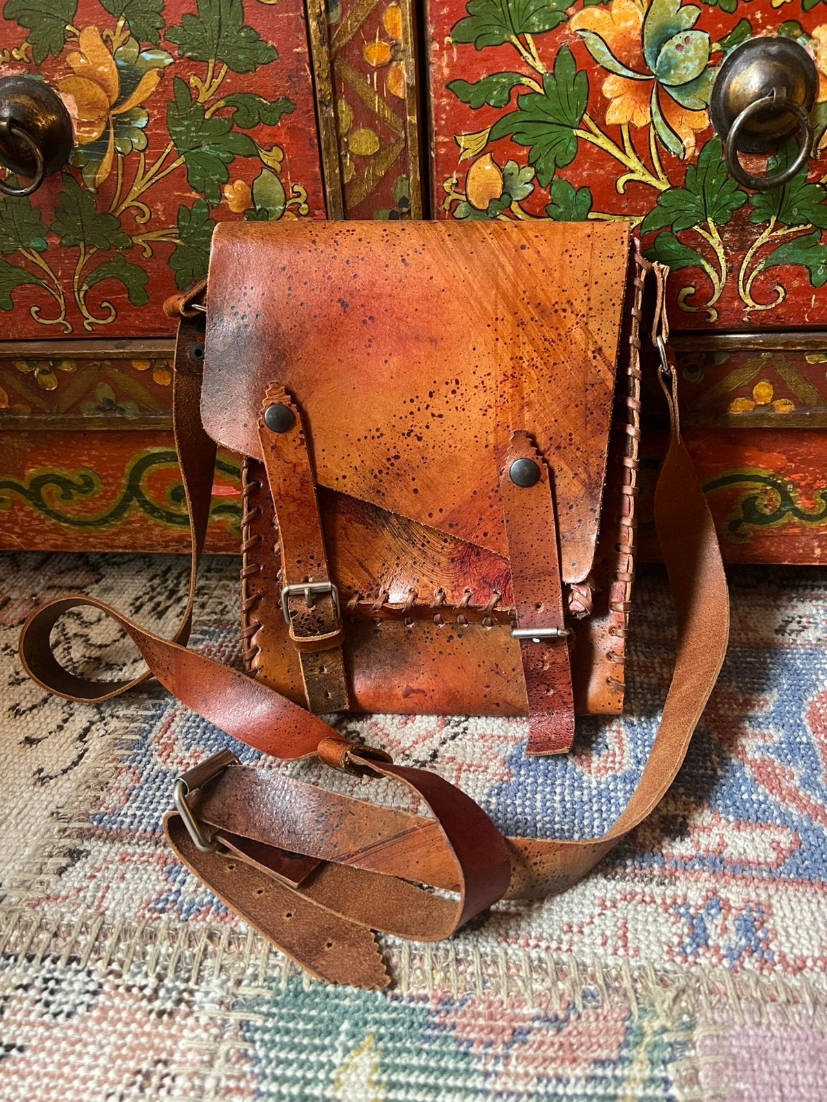 Vintage boho hippie festival tas leren schoudertasje tasje, Overige merken, Bruin, Ophalen of Verzenden, Zo goed als nieuw