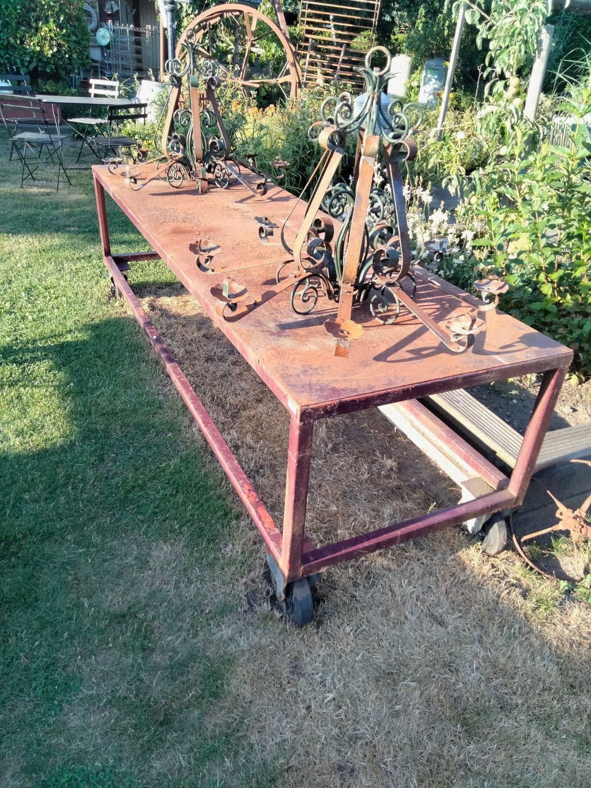 Industriële ijzeren werktafel met wielen, Ophalen, Gebruikt, 70 tot 120 cm