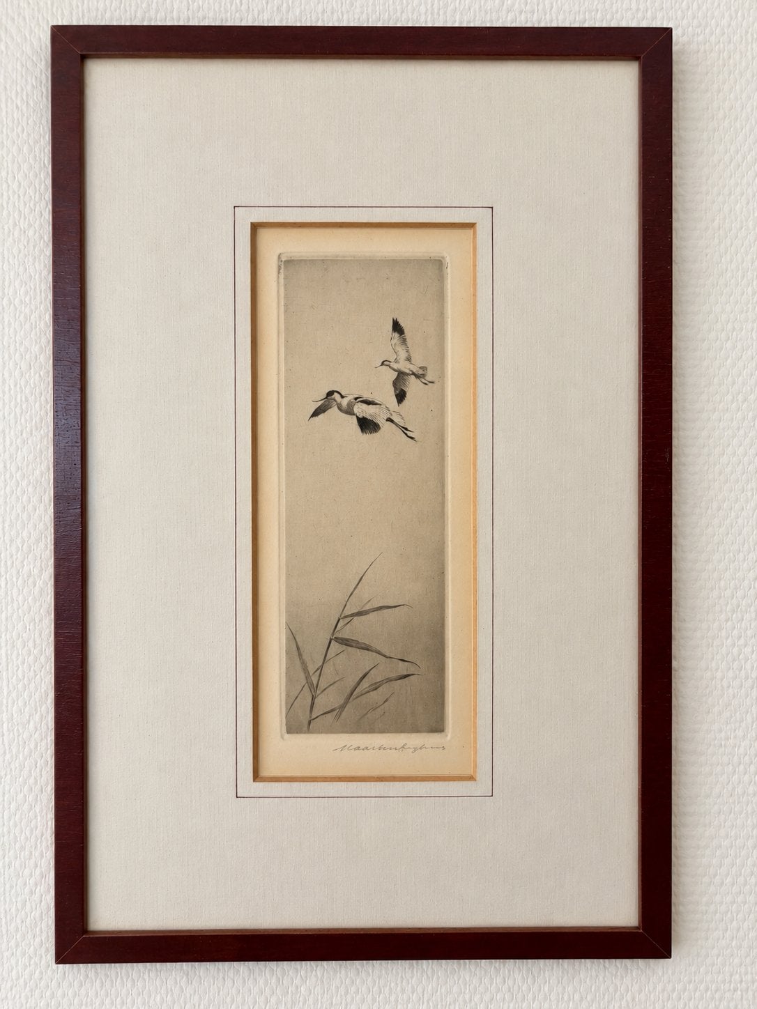 Kluten in vlucht - Originele ets van Maarten Langbroek, Ophalen of Verzenden, 1950 - 1999, Ets, Flora en Fauna