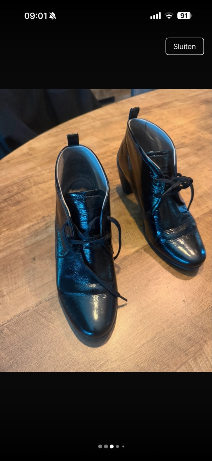 Ecco zwarte lakleren enkellaarsjes met veters 40, Ophalen of Verzenden, Zo goed als nieuw, Zwart, Lage of Enkellaarzen