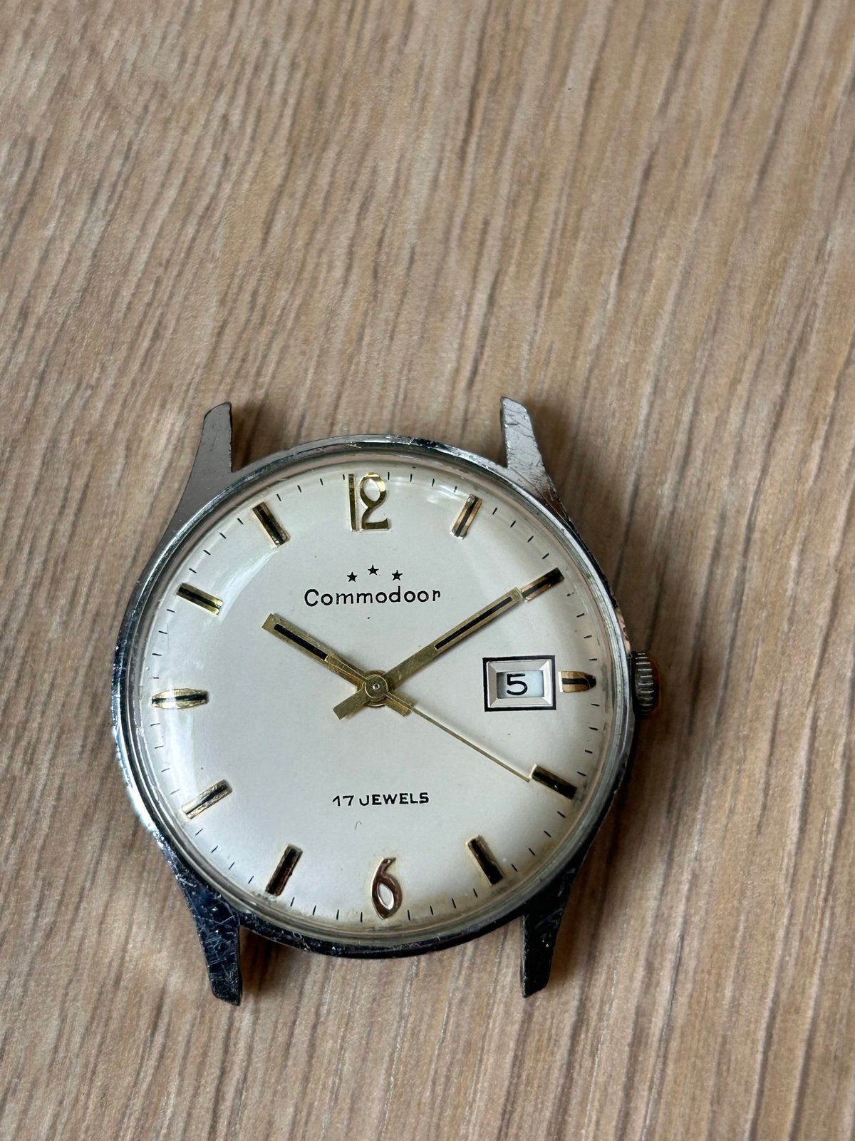Vintage Commodoor Herenhorloge 17 Jewels – Retro, Overige merken, Gebruikt, Staal, Polshorloge