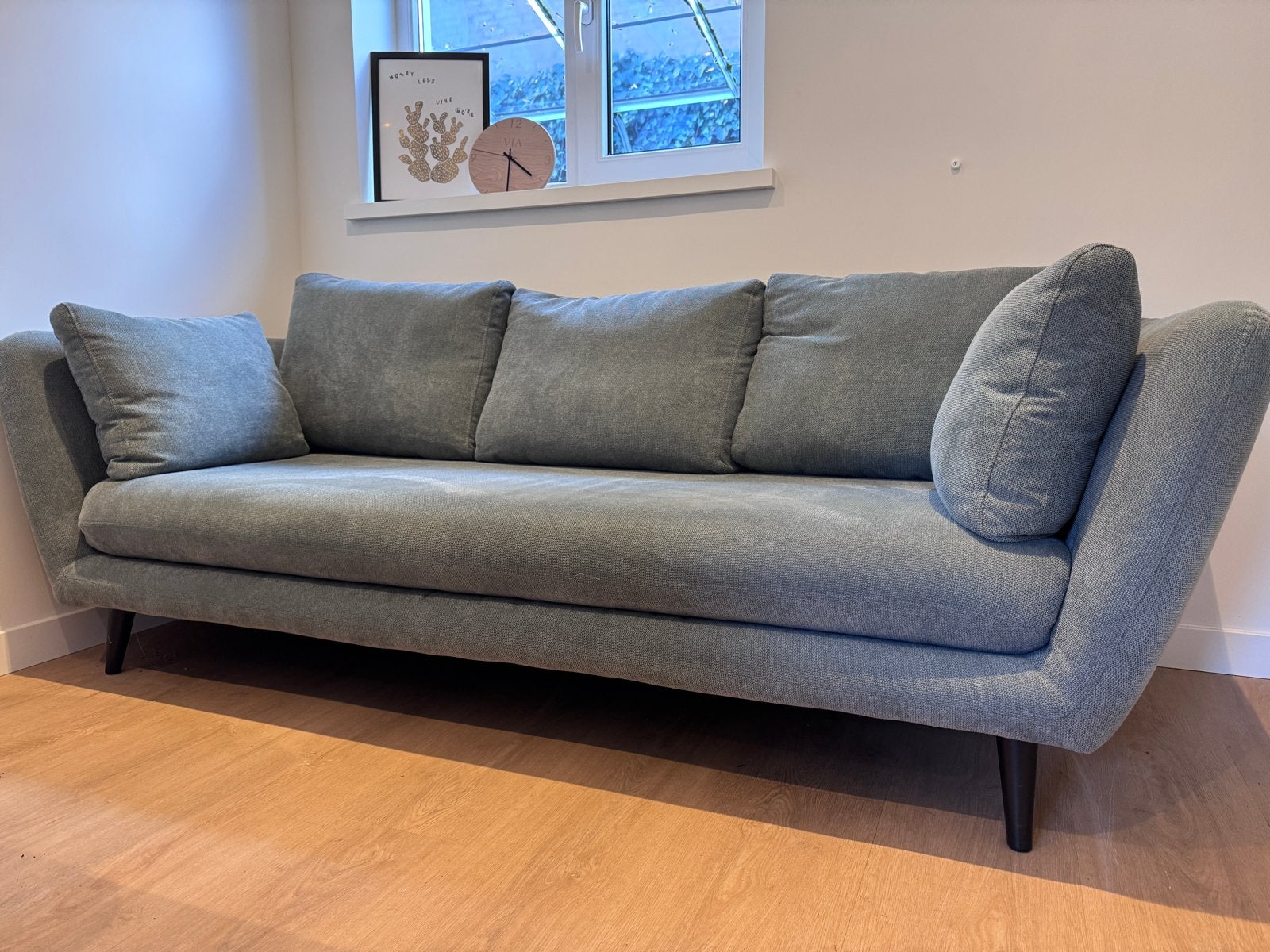Stoffen blauw groene 3-zitsbank, Ophalen, Gebruikt, Driepersoons, 75 tot 100 cm