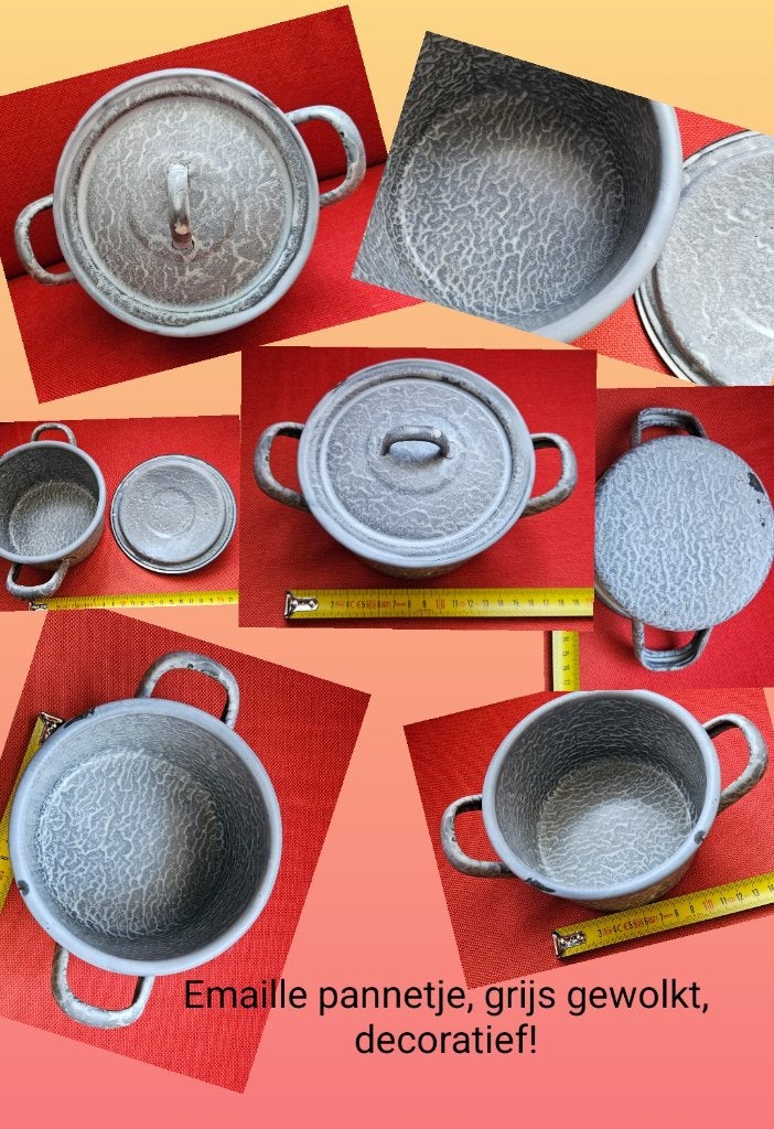 Antiek emaille pannetje grijs gewolkt! Afmetingen zie foto's, Ophalen of Verzenden