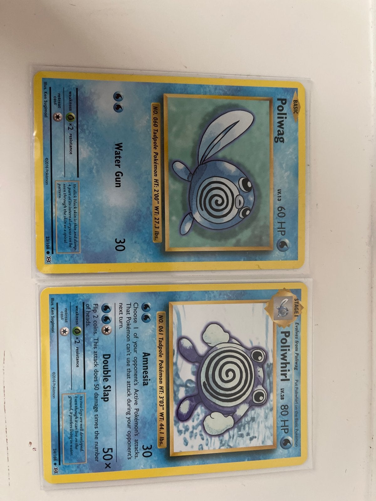 Pokémon kaarten: Poliwag en Poliwhirl (Base Set), Hobby en Vrije tijd, Ophalen of Verzenden, Zo goed als nieuw, Meerdere kaarten