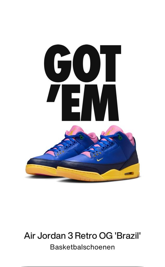 Air Jordan 3 “Brazil” maat 43, Ophalen of Verzenden, Nieuw, Schoenen