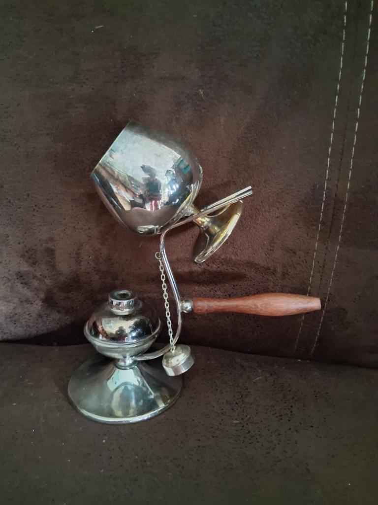Cognac brander met metalen 'glas', Ophalen of Verzenden