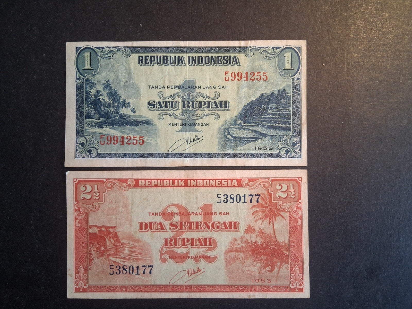 1 en 2.5 rupiah Indonesië vf+ 1953, Ophalen of Verzenden, Zuidoost-Azië, Setje