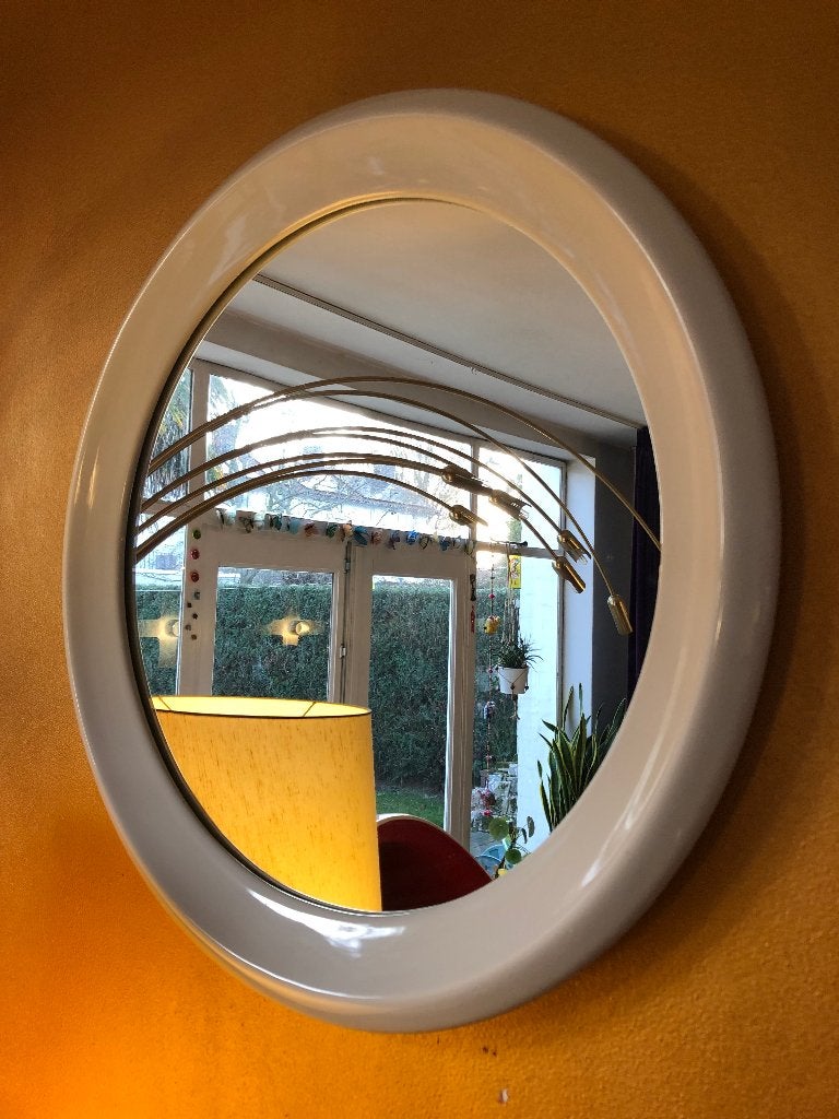 Prachtige porseleinen vintage spiegel, vintage design, Rond, Ophalen of Verzenden, Zo goed als nieuw, Minder dan 100 cm