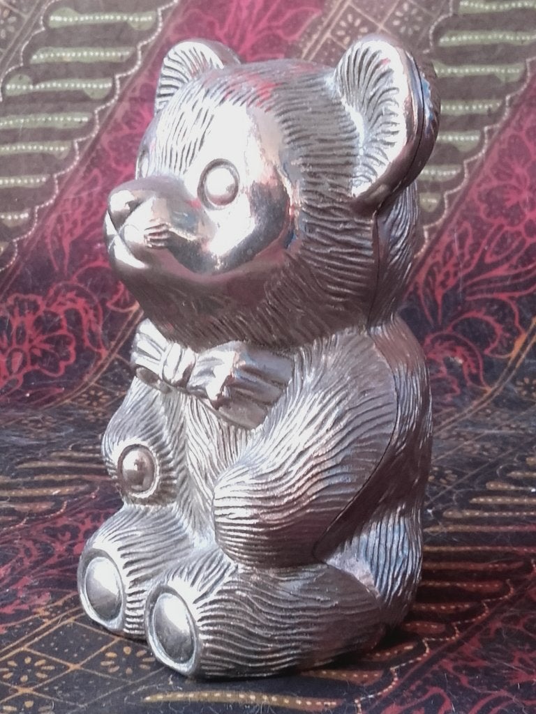 Oude silverplate spaarpot uit Engeland als een beer 12,3 cm., Ophalen of Verzenden