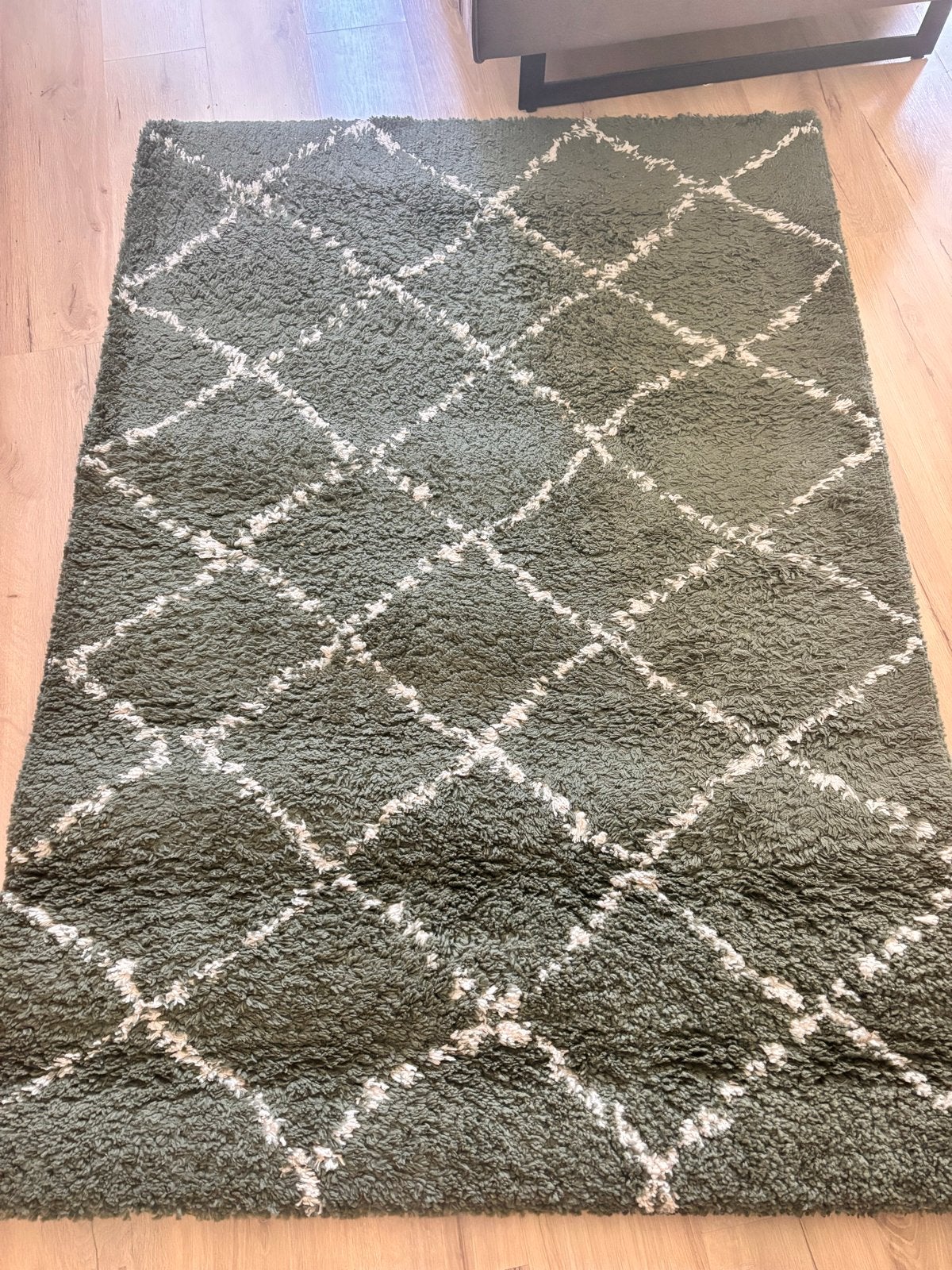 Groen vloerkleed met ruitpatroon 120x170 cm, Ophalen, Gebruikt, 100 tot 150 cm, 150 tot 200 cm