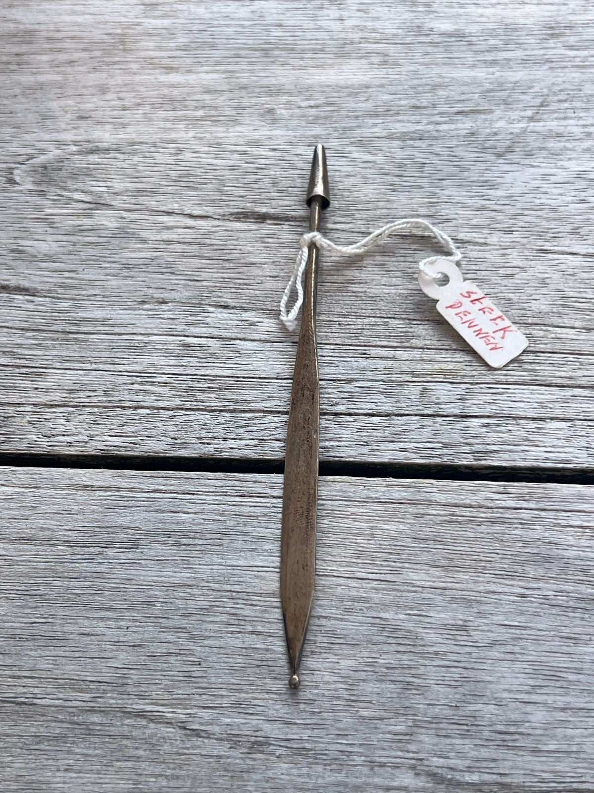 Antieke zilveren pen/briefopener uienprikker met label, Antiek en Kunst, Ophalen of Verzenden