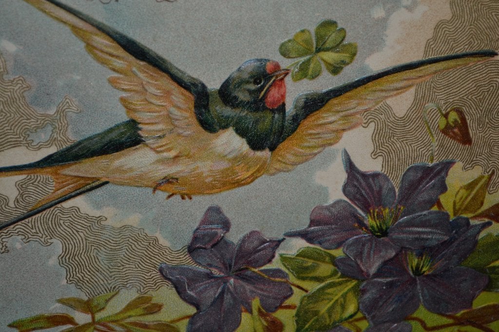 FRANKRIJK RELIEF 1908 VOGEL ZWALUW MET KLAVERTJE VIER, Ophalen of Verzenden, Voor 1920, Ongelopen, Sterren en Beroemdheden