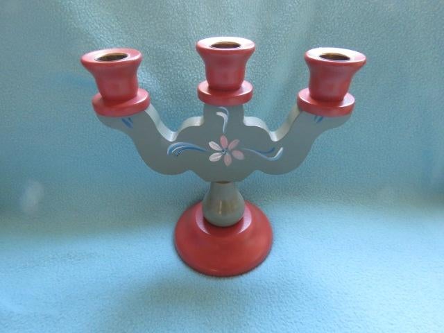 Vintage handgemaakte Zweedse traditionele houten kandelaar, Ophalen of Verzenden