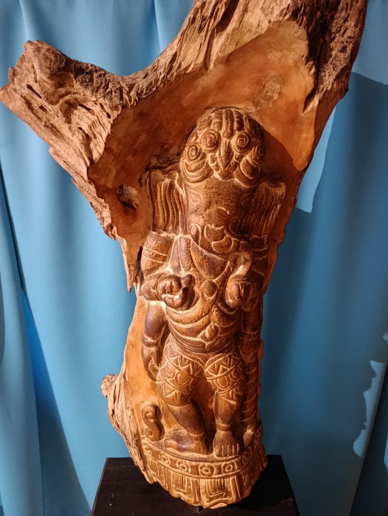Ganesha in massief hout 100cm, Ophalen of Verzenden, Zo goed als nieuw, Hout, Handgemaakt