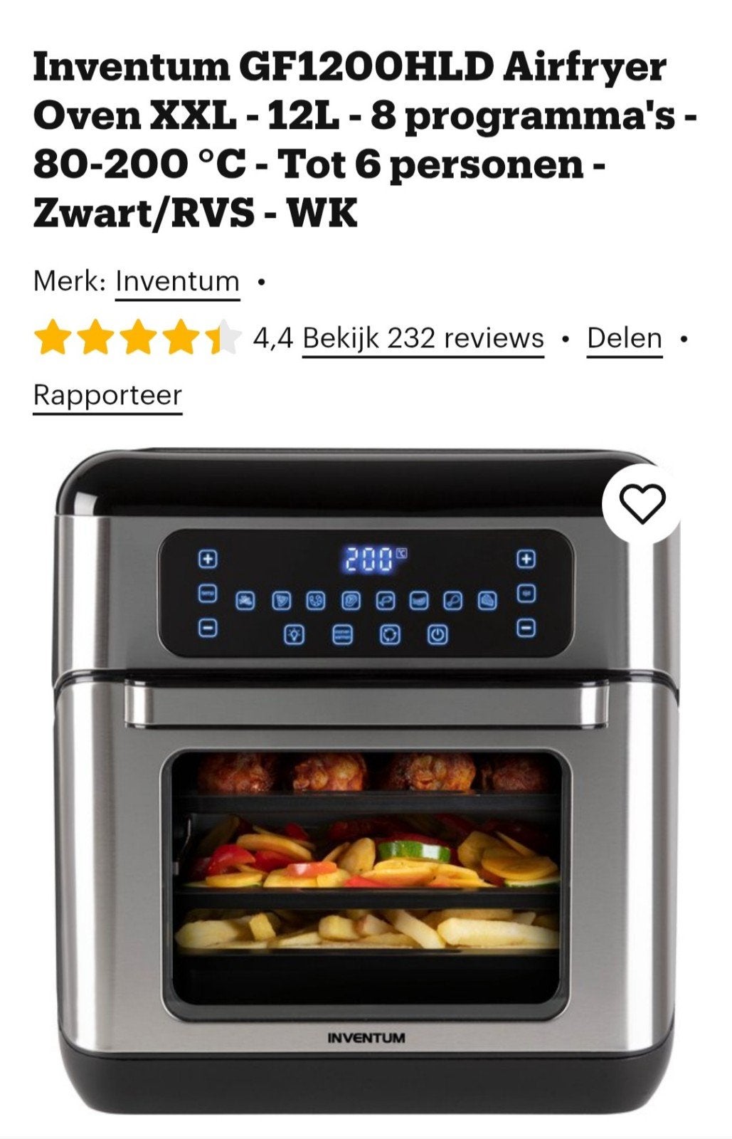 Inventum GF1200HLD Airfryer Oven XXL - Zo goed als nieuw, Ophalen, Zo goed als nieuw, Airfryer XXL