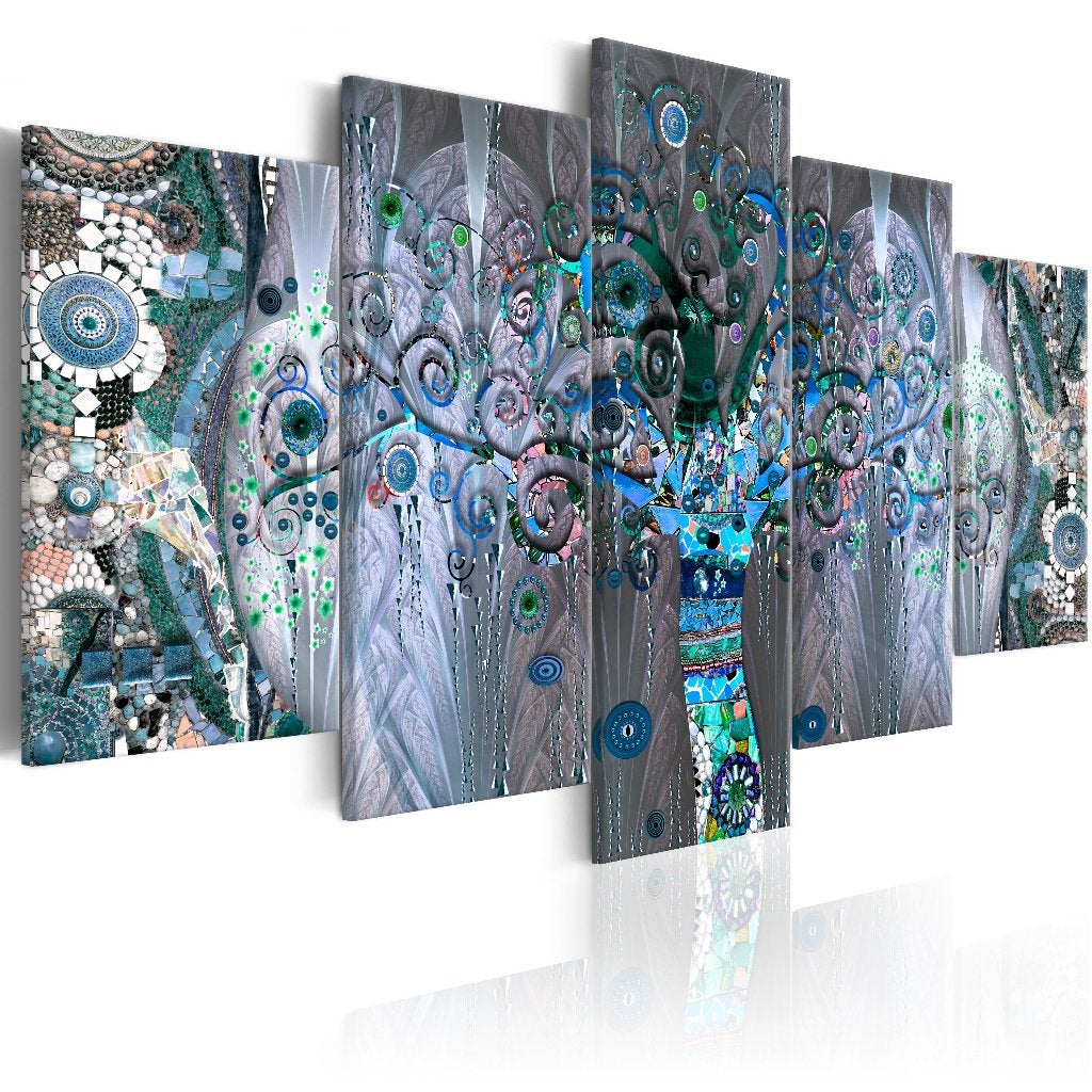 394 Blauw Abstract Boom 5 Luik Canvas Schilderij 200x100cm, Ophalen of Verzenden