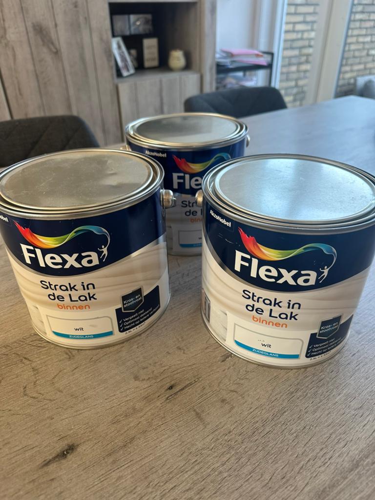 Flexa strak in de lak binnen wit 3x 2.5 liter, Ophalen of Verzenden, Nieuw, Wit, Lak
