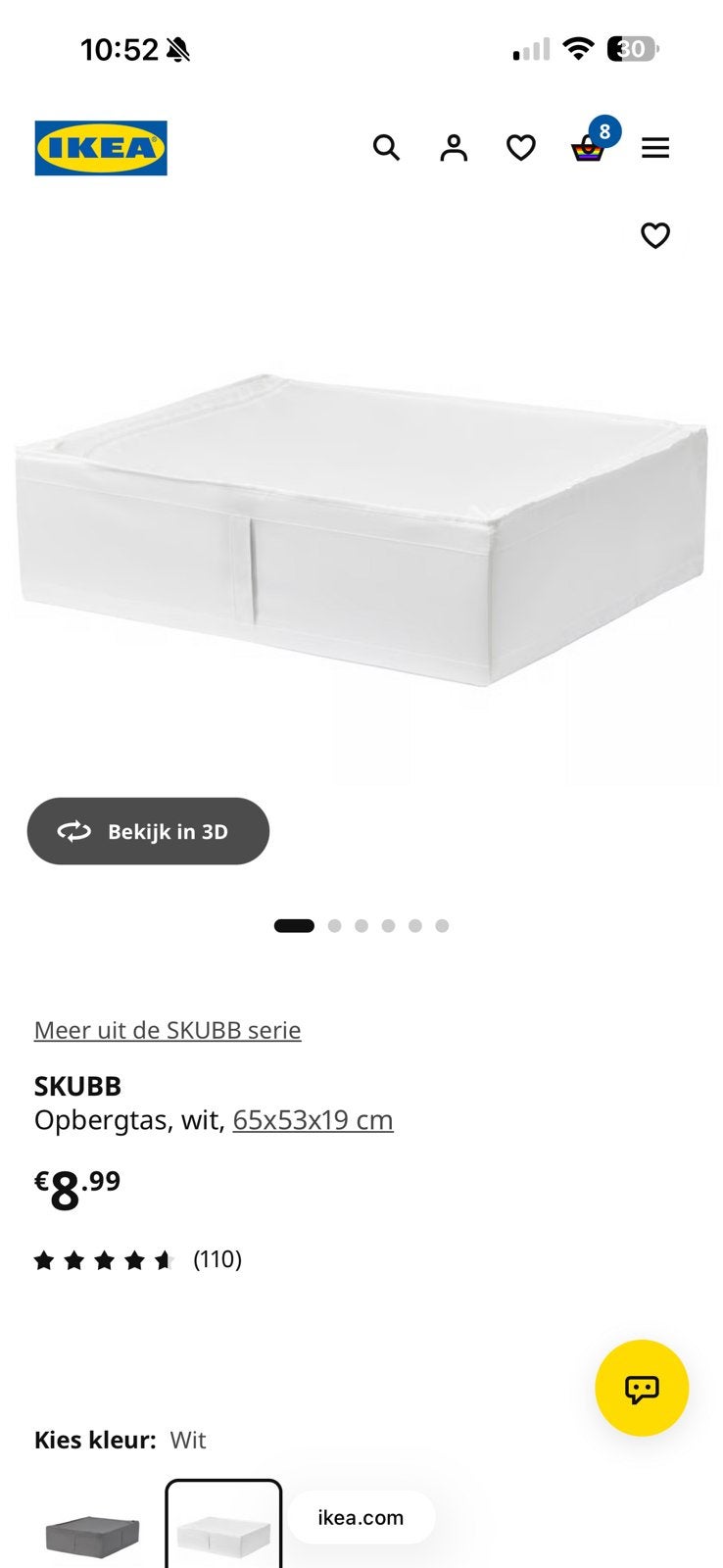 Ikea Skubb opbergtas, Ophalen of Verzenden, Zo goed als nieuw
