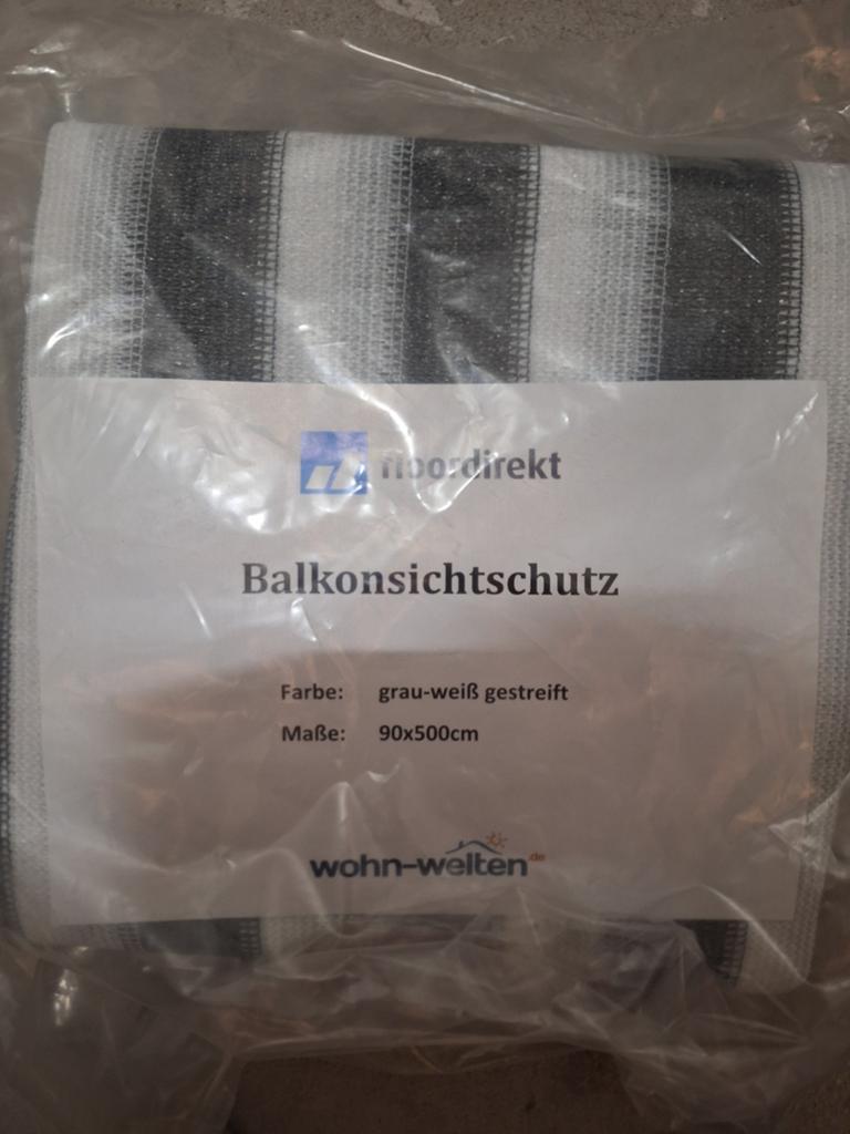 Balkonscherm grijs-wit gestreept 90x500cm, Tuin en Terras, Zonneschermen, Nieuw, Overige typen, Minder dan 150 cm, 450 cm of meer