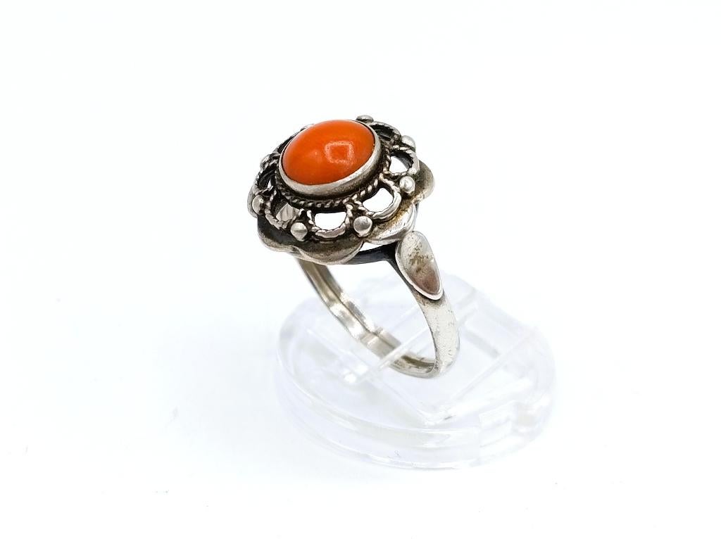 Zilveren ring met rode bloedkoraal, 21 mm, Met kristal, Verzenden, Zo goed als nieuw, Zilverwebsite.nl