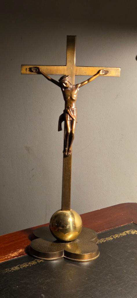 Kruisbeeld brons en messing, Antiek en Kunst, Ophalen of Verzenden