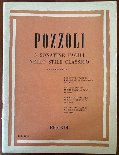 POZZOLI 5 SONATINES PIANOBOEK, Gebruikt, Klassiek, Ophalen of Verzenden, Artiest of Componist
