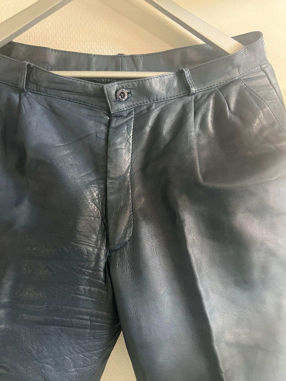 Leren broek van Gil, donkerblauw, maat L, Ophalen of Verzenden, Gedragen, Maat 52/54 (L), Blauw