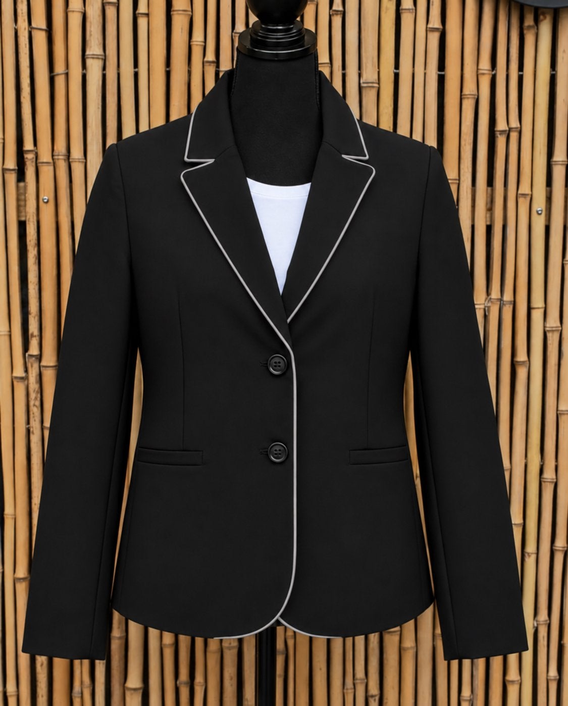 Mi Piace travelstof blazer maat: S of M black/silver piping, Maat 38/40 (M), Zwart, Nieuw, Ophalen of Verzenden