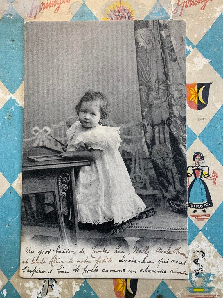 1906 Meisje met griffel en leitje (SL), Ophalen of Verzenden, Voor 1920, Gelopen, Kinderen